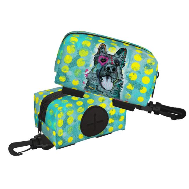 Kack & Pack mit Hundemotiv Aussie - Hundekottütentasche, Hundekotbeutelhalter, bunt, Polyster, Mischling, Mix, Australian Shepherd